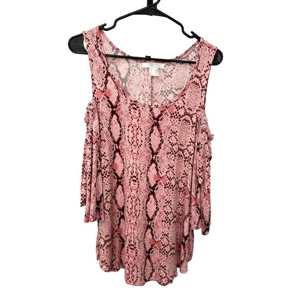 Lascana Venus Pink Snake Print Cold Shoulder Tunic Top Size M - Picture 1 of 9